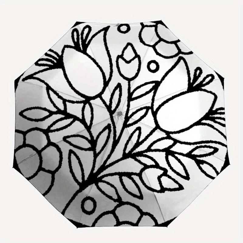 

1pc Floral Pattern Automatic Folding Umbrella - 8-Rib Iron Frame, Windproof, Portable Sunshade with Plastic Handle for Travel & Outdoor Acti