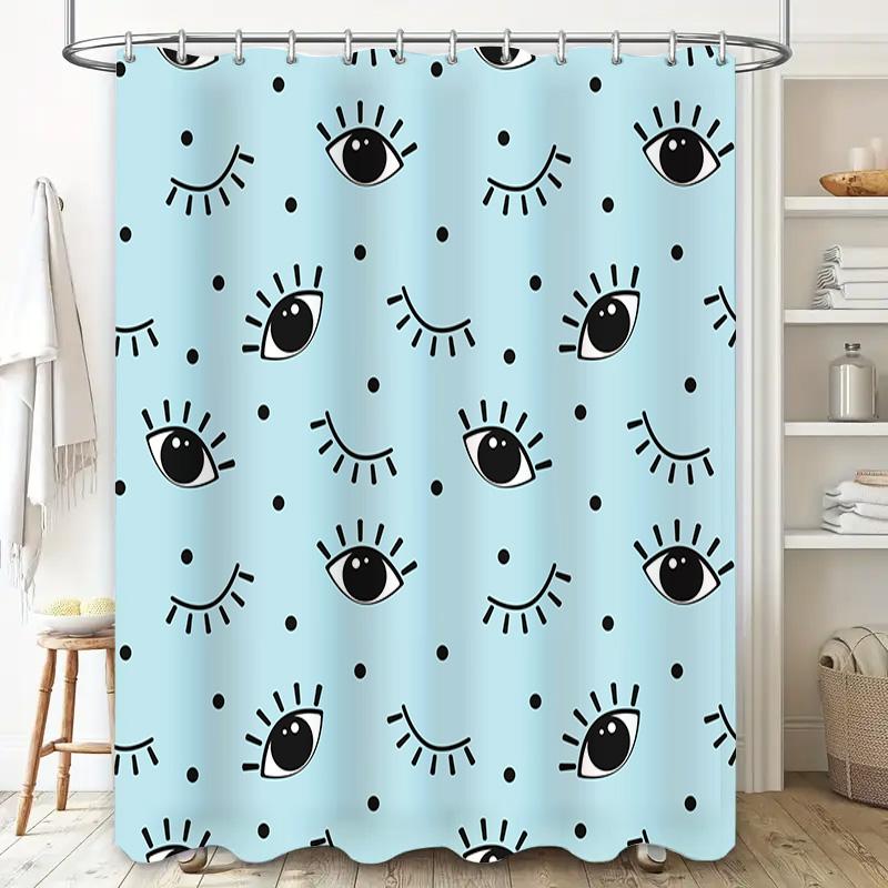 Blue Waterproof Shower Curtain with Black Eyelash Print for Bath Room Decor Modern Home Bathroom Accessories 180X240cm (1 Set On