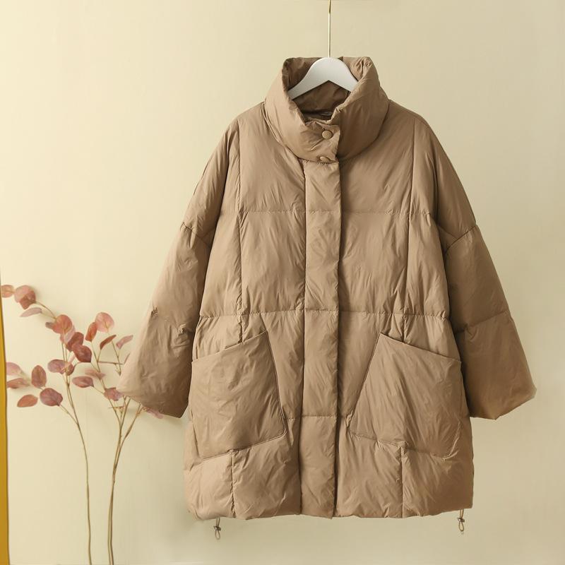Winter new women's loose large size literary oblique large pocket stand-up collar drawstring bread jacket down jacket tide