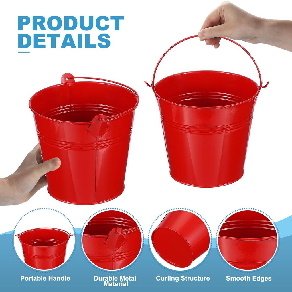 PATIKIL X Small Metal Buckets with Pack of 6 Mini Galvanized Buckets for Party Favors and Red 5.1" 4.7" Handles, Crafts, Decorations,