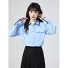 Elegant Blue Polo Collar Slimming Women's Long-Sleeve Shirt - 2026 Early Spring Arrival