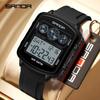 SANDA Brand 6503 Fashionable Square Timer Electronic Watch, Student Alarm Clock, Multifunctional Waterproof Sports Men's Watch