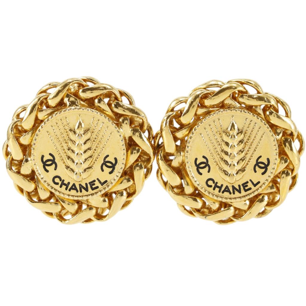 CHANEL COCO Mark Earring logo vintage Plated Gold 50g Women Used