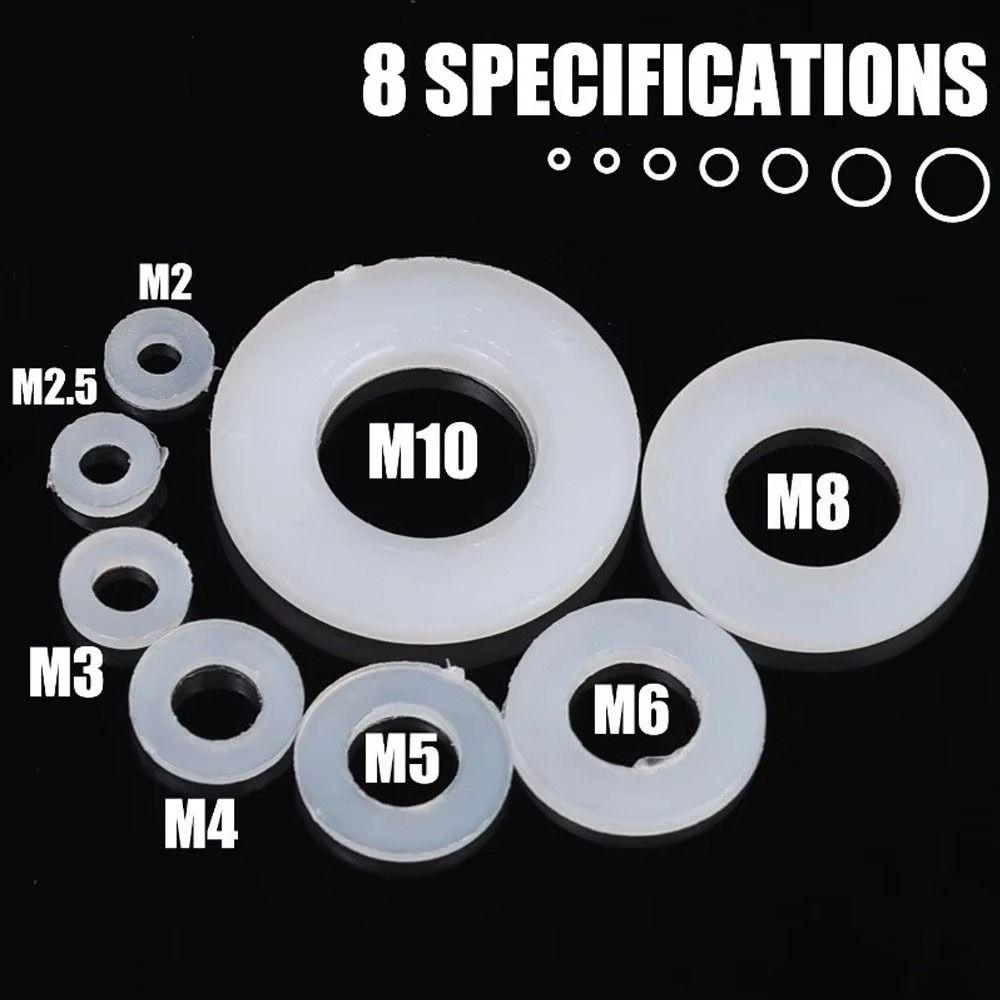 500Pcs Flat Nylon Washer 8 Sizes Insulation Gasket Ring Durable Plane Spacer