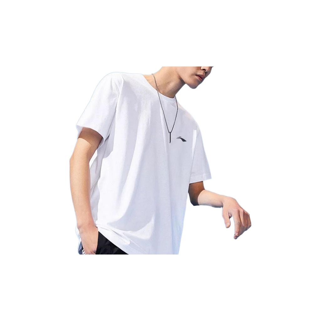 Li Ning Plain Logo Breathable Quick-Dry Round Neck Sports Short Sleeve T-Shirt And Shorts Set Men Tops White Black ATSS447-3+AKSS481-2