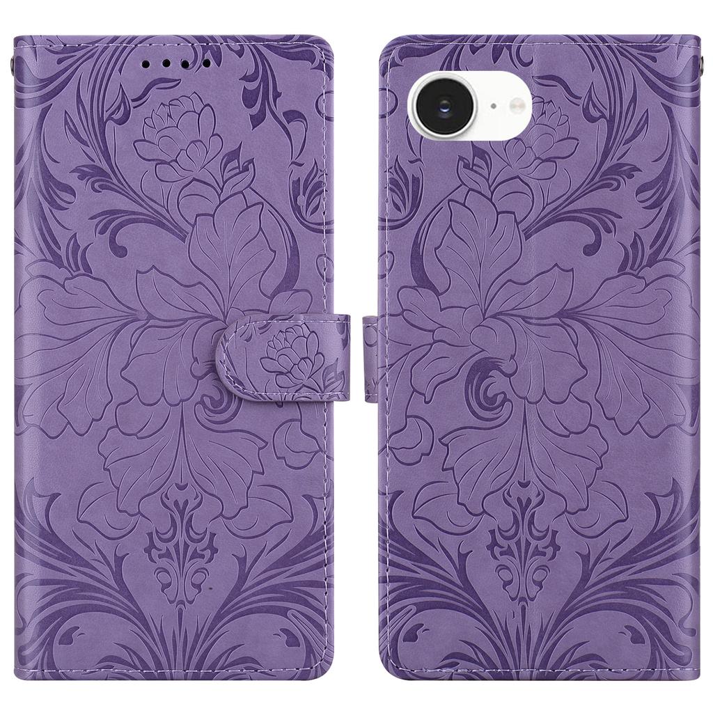 For iPhone 16e Leather Case Imprinted Floral Pattern Wallet Stand Flip Phone Cover