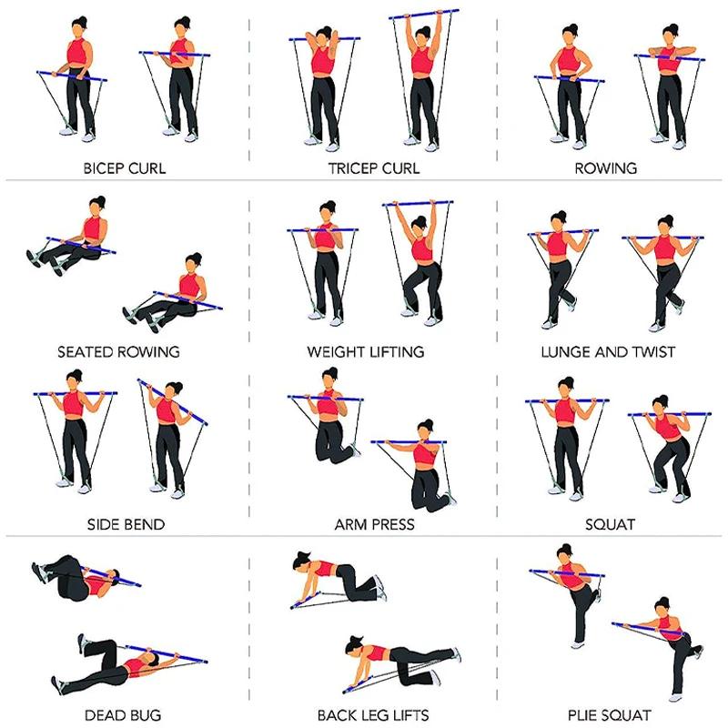 New Fitness Yoga Pilates Bar Cross Fitness Resistance Band Trainer Yoga Pull Up Bar Pull Rope Portable Home Gym Body Exercise