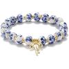 Beaded Bracelets for Women,Bow Charm Blue Flower Gold Plated Jewelry Women
