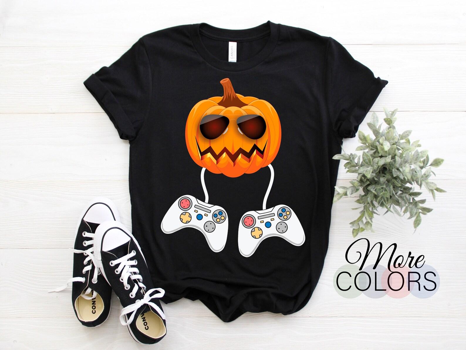 Halloween Gamer Cool Video Game Funny T-Shirt, Gamers Gift, Pumpkin Remote Control, Video Games Play Playing Lover, Geeks Nerds Costume, 100