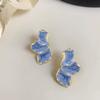 Vintage White Oil Dripping Flower Stud Earrings For Women Korean Metal Irregular Petal Post Earrings Jewelry Party Accessories