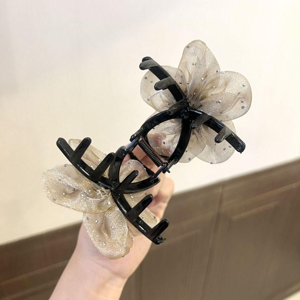 Mesh Rhinestone Hair Claws Hair Clips Simple Solid Color Claw Clip Hairpin Shark Clips  for Women