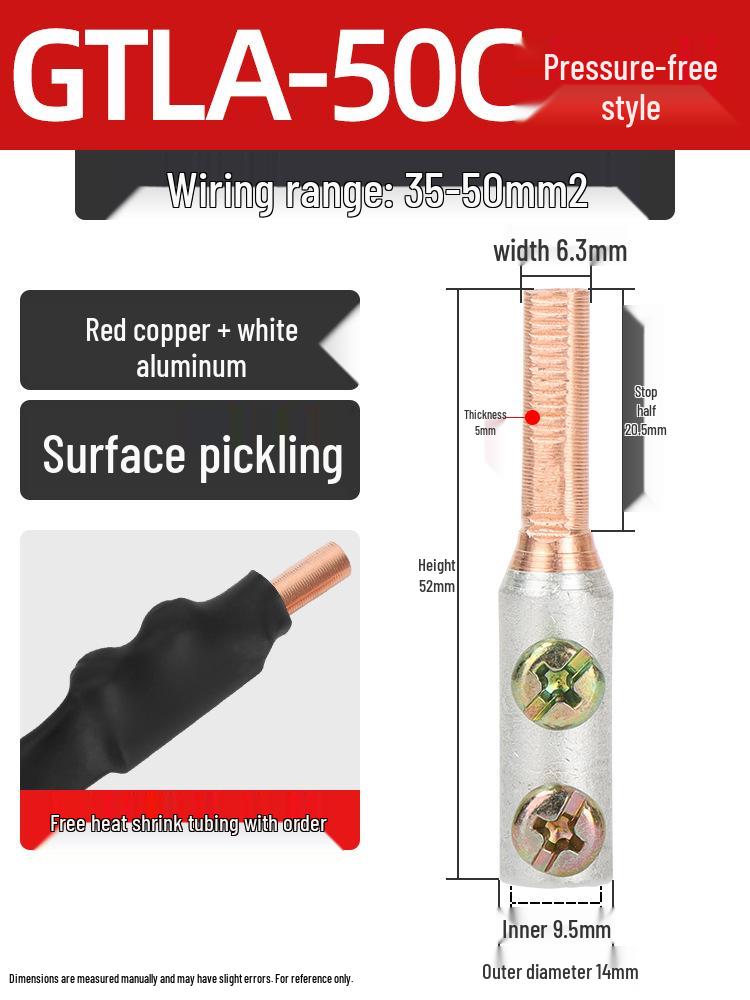 Copper-Aluminum Transition Connector Terminal Block, Quick Wire Connection Tool, No-Press Pipe Butt Connection GTLC