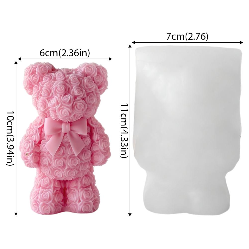 DIY Valentine's Day Rose Bear Silicone Mold Handmade Gift Scented Candle Gypsum Resin Mould Wedding Candle Making Molds
