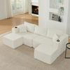 3-Seater Modular Corner Sofa, with Movable Ottomans, Soft Corduroy Fabric, Cup Holder, for Living Room, Hotels and Rental Apartments, Beige