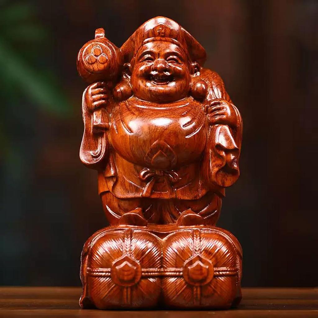 Wooden Buddha Statue 15cm Wooden Statue Wooden Figure Karin Wood Natural Karin Wood Art Sculpture Wood Carving Buddha Statue Seven Lucky Gods Ornament