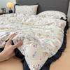 INS French Style Floral Simple Black Lace Double Layer Gauze Bedding Set Washed Cotton Bed Sheet Fitted Sheet Fresh Quilt Cover