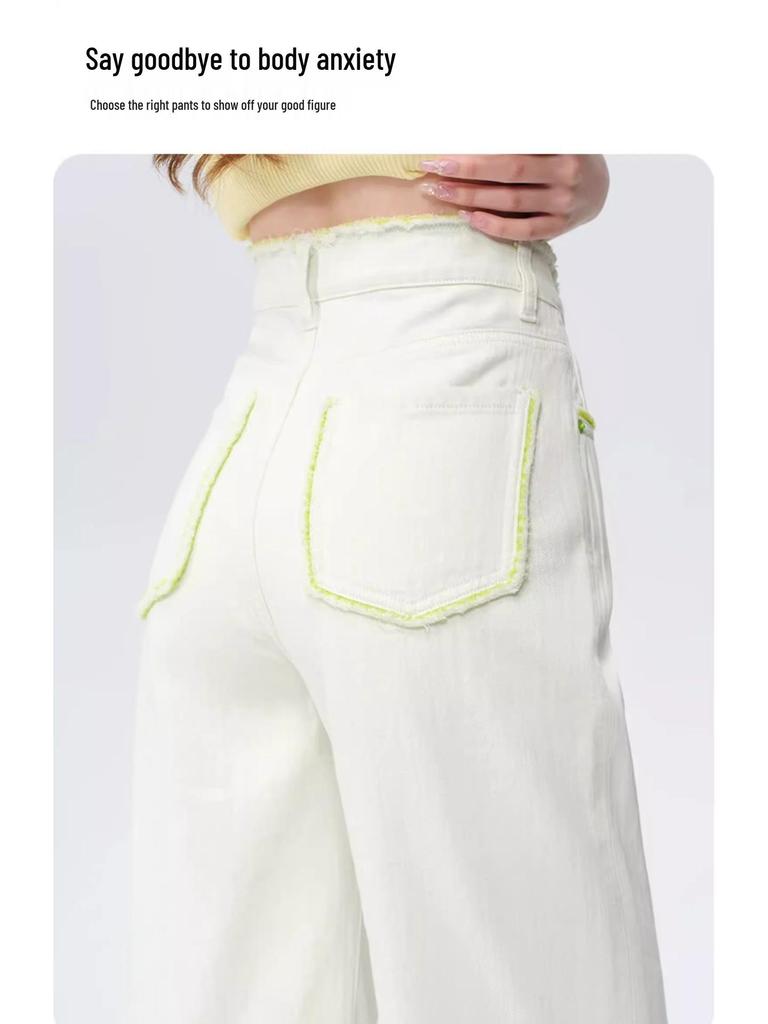 Women's High-Waisted Slim Straight-Leg Tencel Jeans - Summer 2025 Collection, White Wide-Leg Design