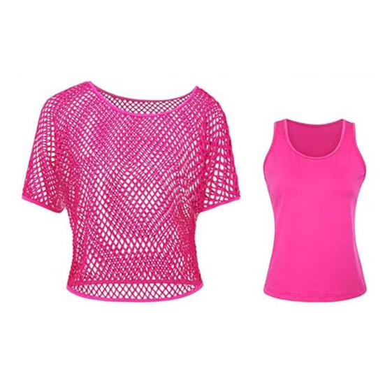 2 bucăți/set de acoperire pentru vestă, culoare solidă, cu mânecă scurtă, cu umăr, set de plasă pentru acoperire, cu gâtul în formă de O, vestă fără mâneci