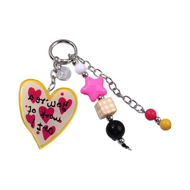 

Stylish Acrylic Heart Keychain With Star Charm And Customizable Beads For Bags Backpacks