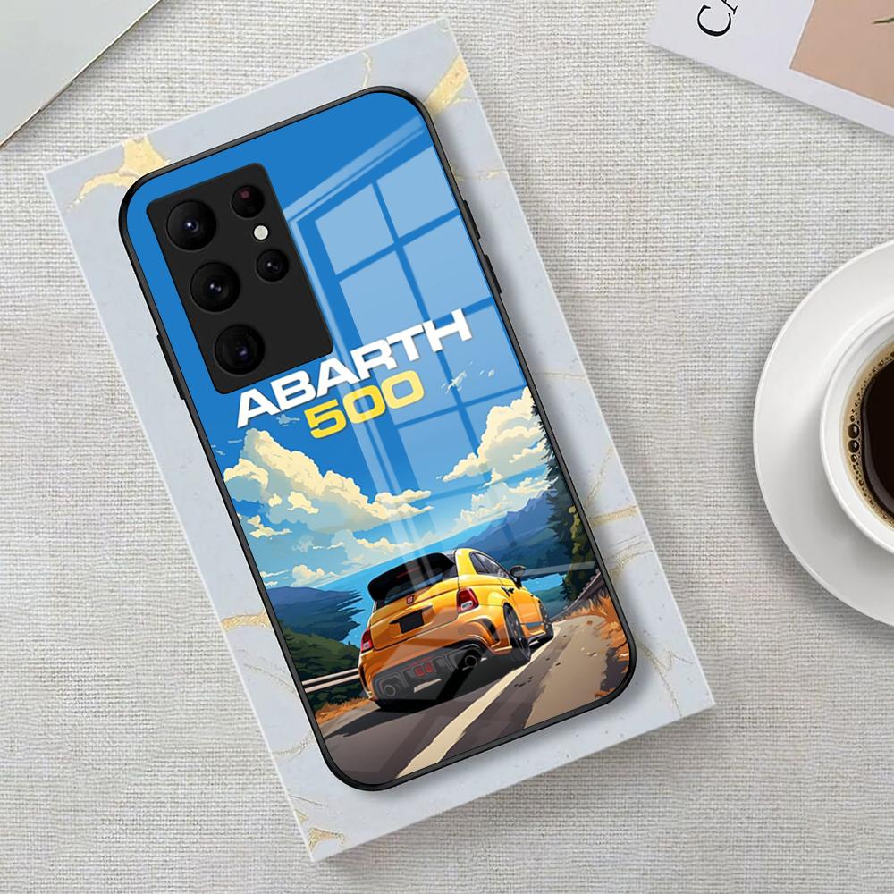 A-abarth Car Phone Case For Samsung S25 Edge Ultra 23 22 21 20 Ultra Plus S24 Fe A54 53 25 Glass Cover