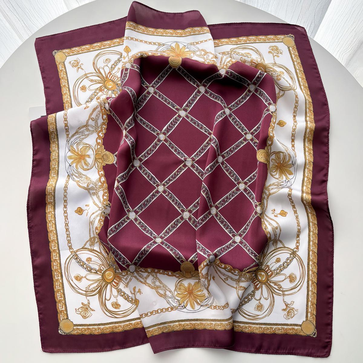 

70*70cm Luxury Chain Print Square Scarf For Women Elegant Ladies Hijab Neckerchief Shawl Soft Stain Imitation Silk Scarves