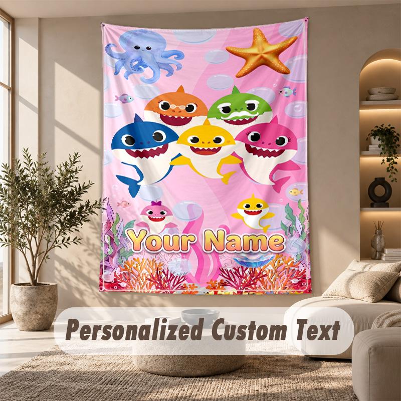 Baby Shark Tapestry, Personalized Custom Text, Wall Hanging Tapestry For Living Room Home Wall Decor