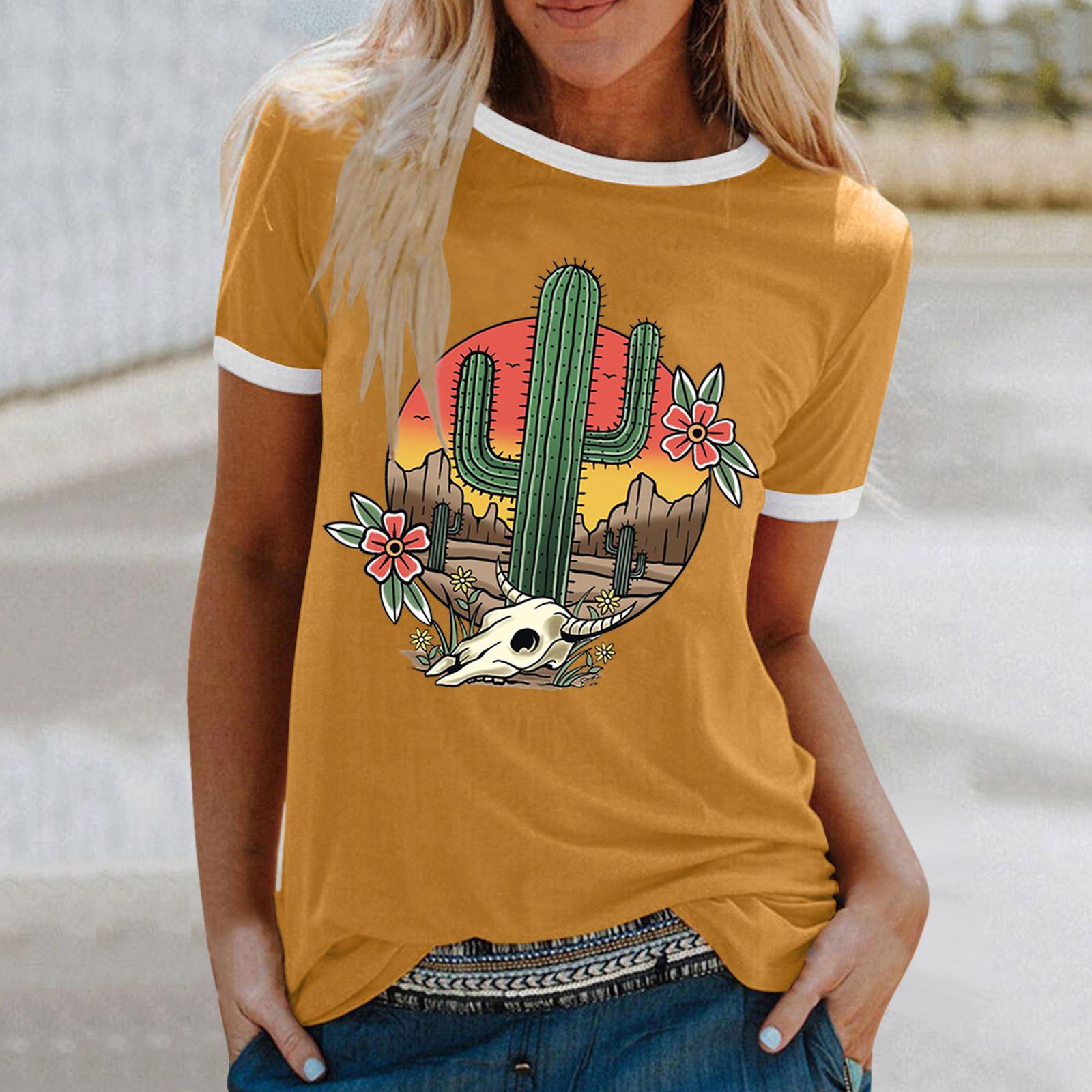 

Женская милая летняя свободная рубашка с коротким рукавом и круглым вырезом спереди, с коротким рукавом и принтом M жёлтый