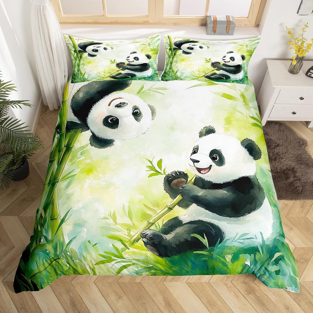 Panda-tryckta påslakan för barn pojkar flickor tonåringar Queen King Lätta täckesöverdrag Söta djur sängkläder set Rumsinredning