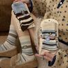 Ladies Spring and Autumn Casual Striped Embroidery Cartoon College Wind Drum Pile Pile Cotton Socks