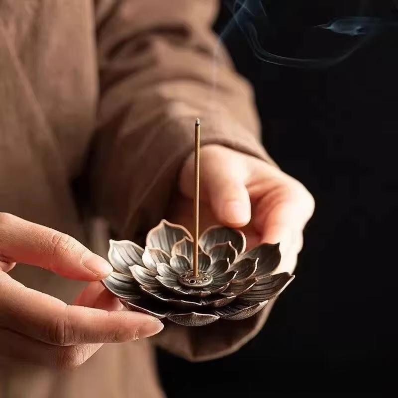 Buddhism Lotus Censer New 1PC Alloy Incense Burner Stick Holder Plate Bronze Nasturtium Incense Burner 7