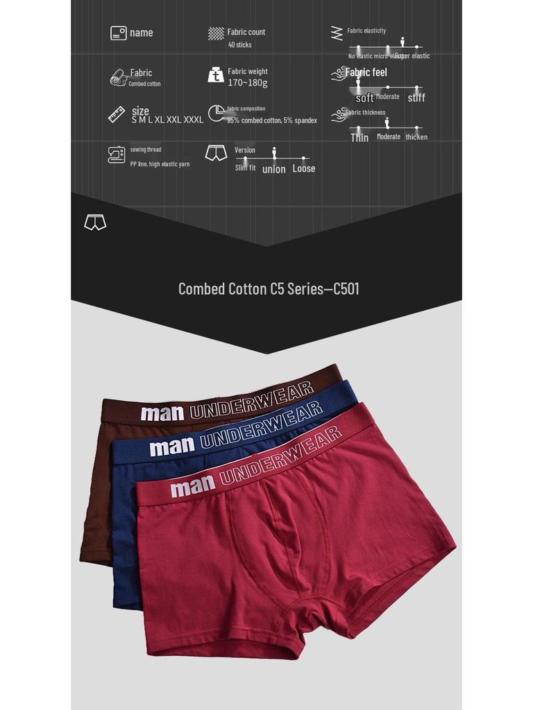 Men's European & American Pure Cotton U-Convex Mid-Waist Boxer Briefs - Comfortable, Loose, Breathable, Plus Size Square Leg Underwear
