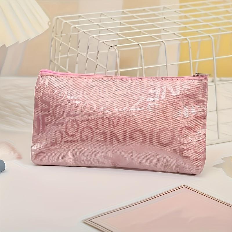 1pc Cosmetic Bag with Embossed Letter Design Makeup Organizer Pouch, Durable Travel Toiletry Bag for Women, Makeup Storage with Zipper Closure