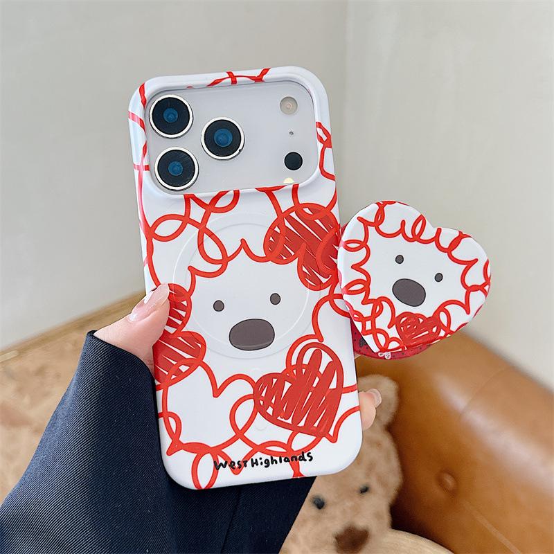 Graffiti Heart Puppy Magnetic Stand Case for iPhone 17/16 Pro Max/15 Pro