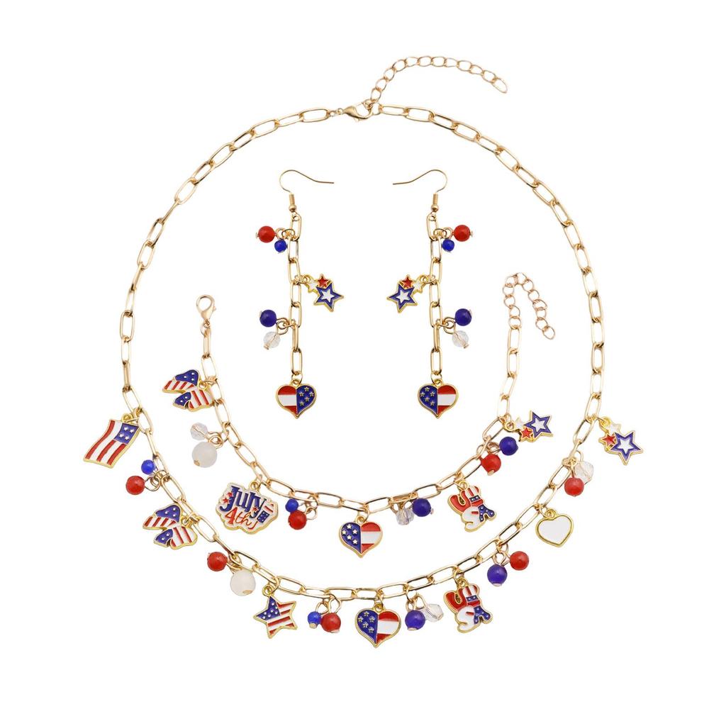 American Flag Jewelry Set: Star-Spangled Banner Necklace & Earrings for Independence Day
