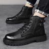 Martin Boots Men's Leather Tooling Boots Side Zipper Men's Shoes First Layer Cowhide Cotton Boots Velvet Large Size Locomotive Shoes