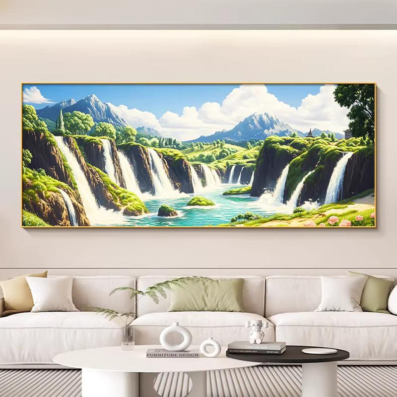 Mountain Landscape Decorative Wall Hanging: Flowing Water Wealth for Living Room or Office