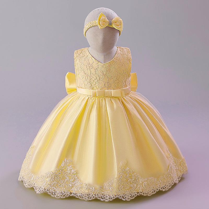 Children's Lace Color Block Birthday Bow Dress