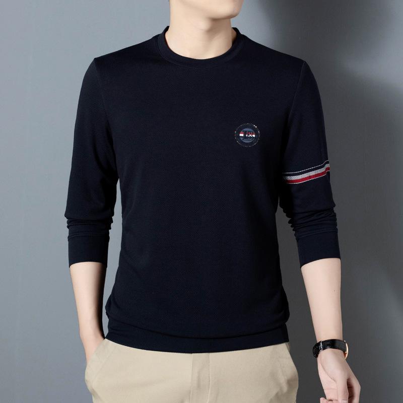 

Мужская осенняя футболка с круглым вырезом и длинным рукавом, мужская мода, корейский стиль, повседневная простая мужская одежда для молодежи и среднего возраста XXXXL