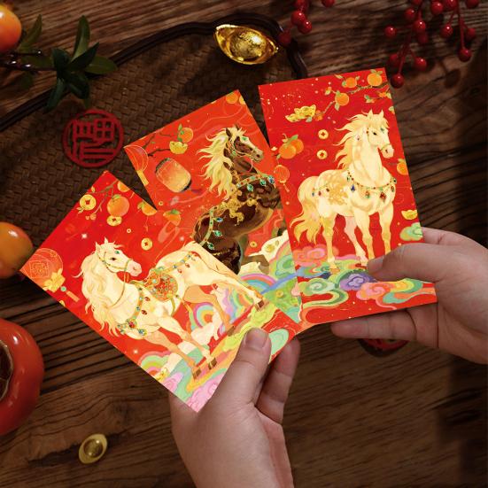 6 Pcs Chinese New Year Red Envelopes Year of The Horse Hong Bao Spring Festival Lucky Money Pockets for Wedding Birthday Lunar New Year