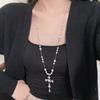 Diamond-encrusted Artificial Pearl Cross Water Drop Necklace Personalized Fashion Long Sweater Chain Autumn and Winter Versatile New Item Accessories