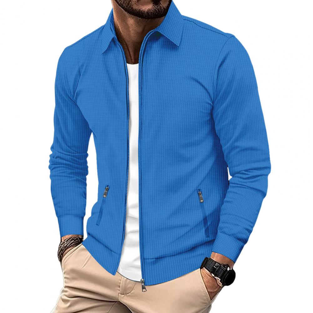 

Куртка с лацканами, стильная мужская куртка с вафельным узором на молнии и карманами на молнии на лацканах для весны, осени, зимы для мужчин XXXL синий