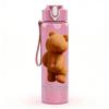 1PC Simple Teddy Bear Figure 750ml Color Plastic Sports Water Bottle Leakproof Flip Straw Lid Suitable for Sports Office Home Use