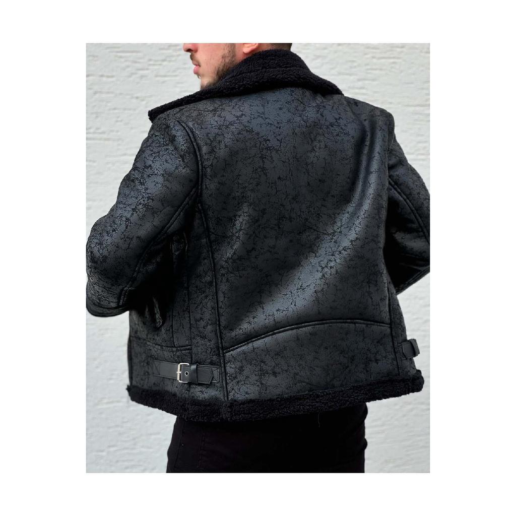 Men's Black Full Shearling Napa Leather Coat