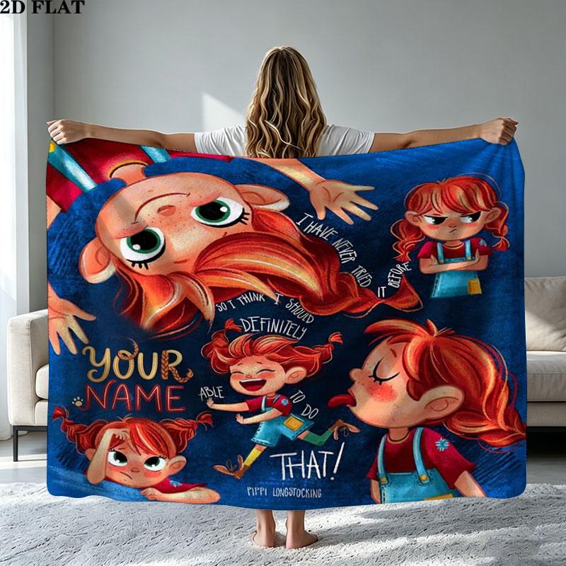 1PC Pippi Longstocking Custom Name Patterned Flannel Blanket Suitable For All Seasons for Home Decor Warmth and Comfort Gifts Holiday Present
