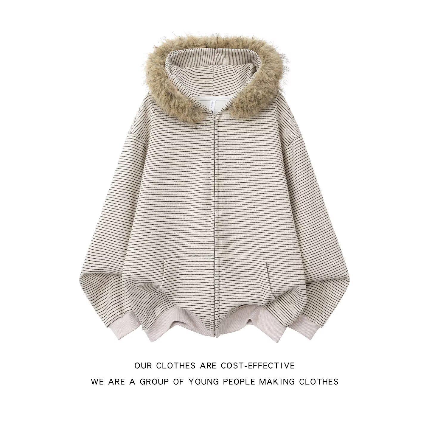 Ретро Худи-Кардиган в Полоску и Прямые Спортивные Штаны – Модный Унисекс Весенний Спортивный Костюм Large