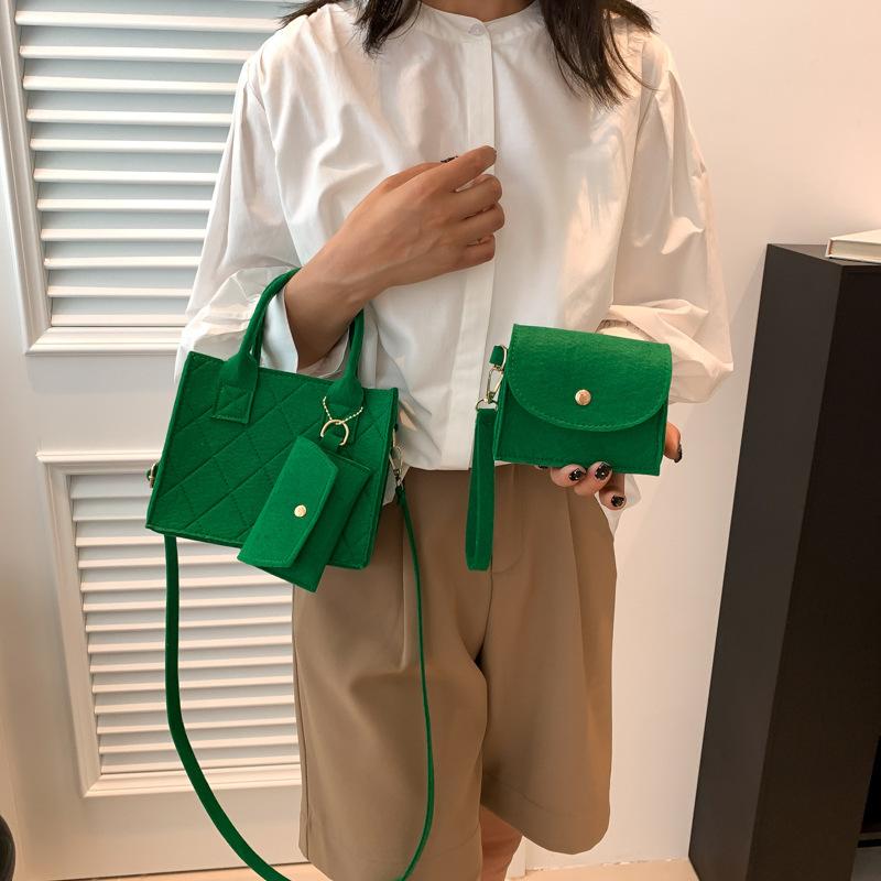 Bags popular felt mother and child bag three-piece 2024 summer shoulder bag fashion diamond handbag light casual oblique