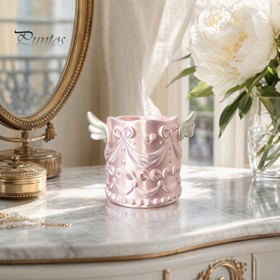 Multifunctional Desk Organizer 3D Printed Pen Holder, Large Capacity Dual-Purpose Makeup Brush Cute And Holder Pearlescent Angel Wing Relief