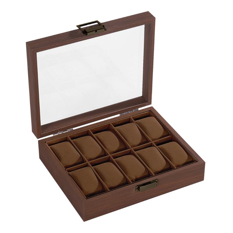 Wooden Watch Display Case Dustproof Glass Lid 4 Slot Compact Watch Storage Box for Women Small Wristwatch Jewelry Storage