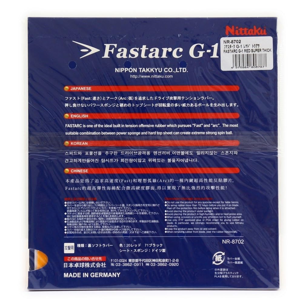 Nittaku Table Tennis Rubber Fastark Back Soft Tension Red Thick NR8702 G-1
