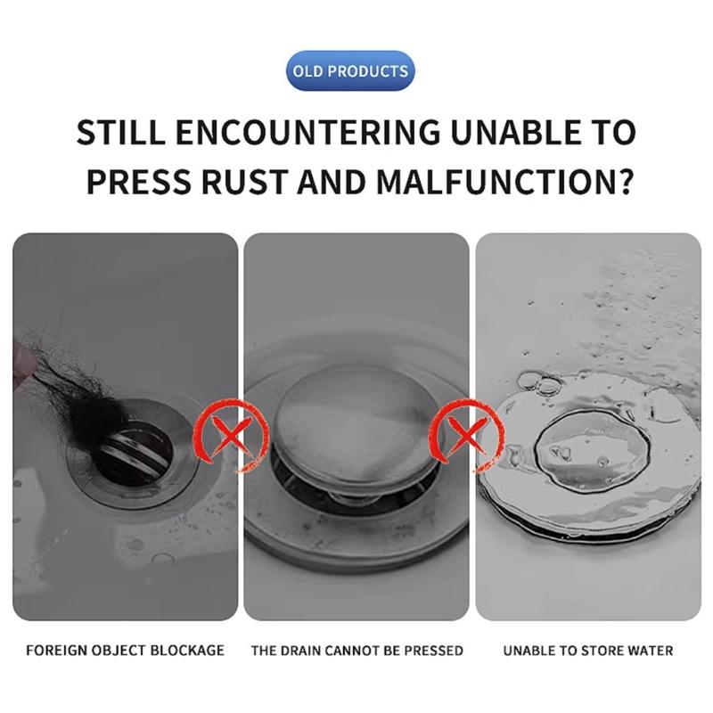 Not Clog Drain Stoppers with Accuracy Meshing Press Appear Sink Filter Steel ABS Coating Drain for Basin Bathtubs Kitchen